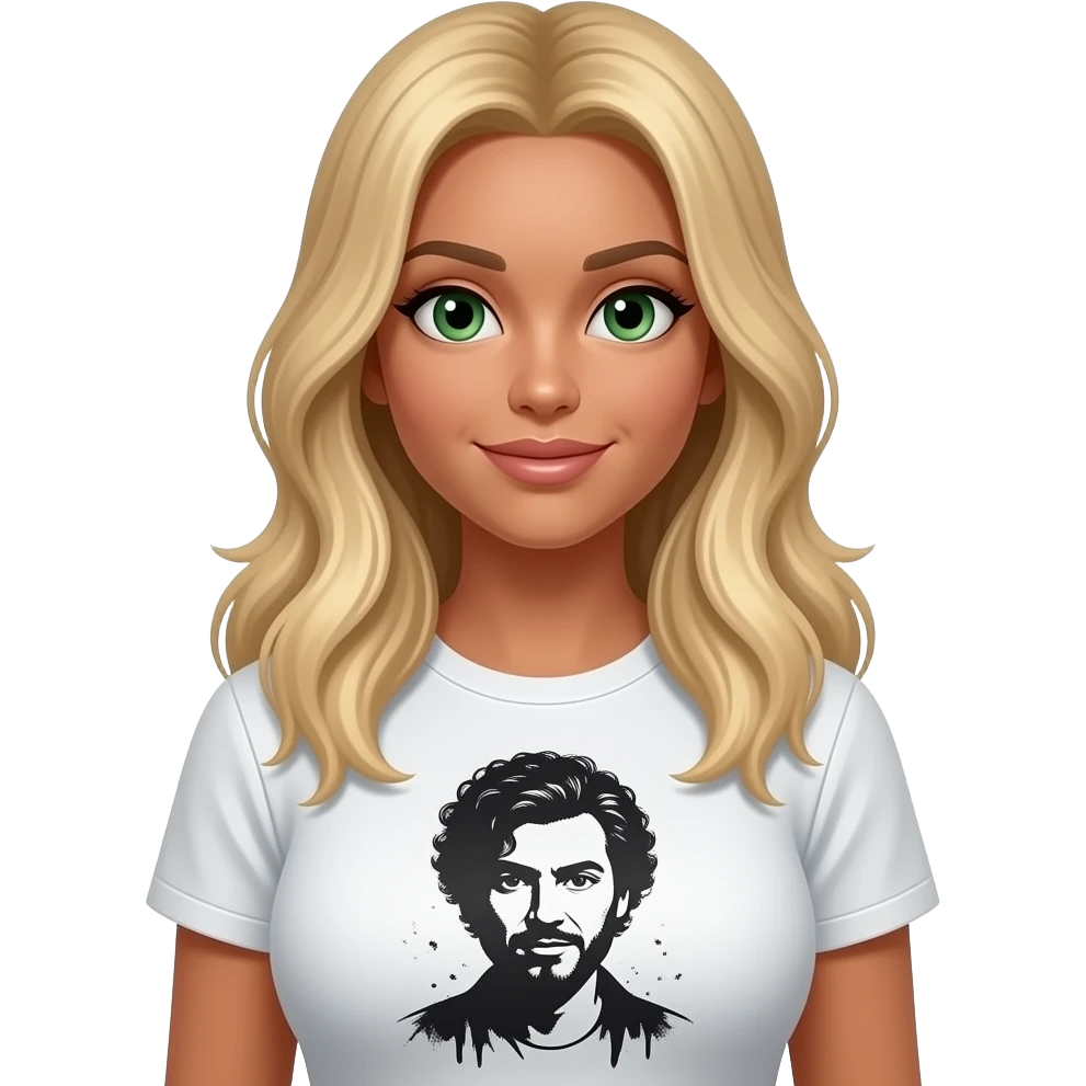 Green eyes tan big boobs kkblong blonde hair Linda hair sexy ink shirt emoji