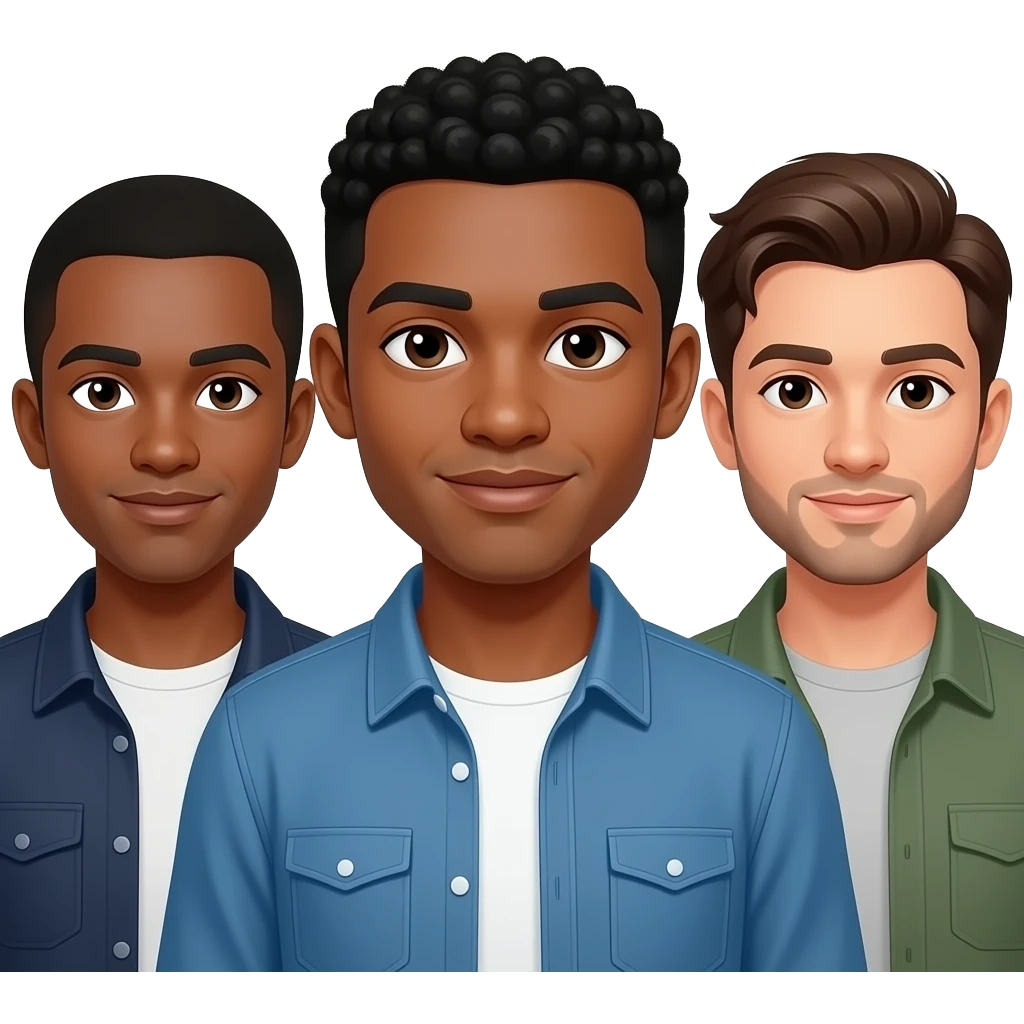 3 amigos, all guys. 1 light skin black guy emoji
