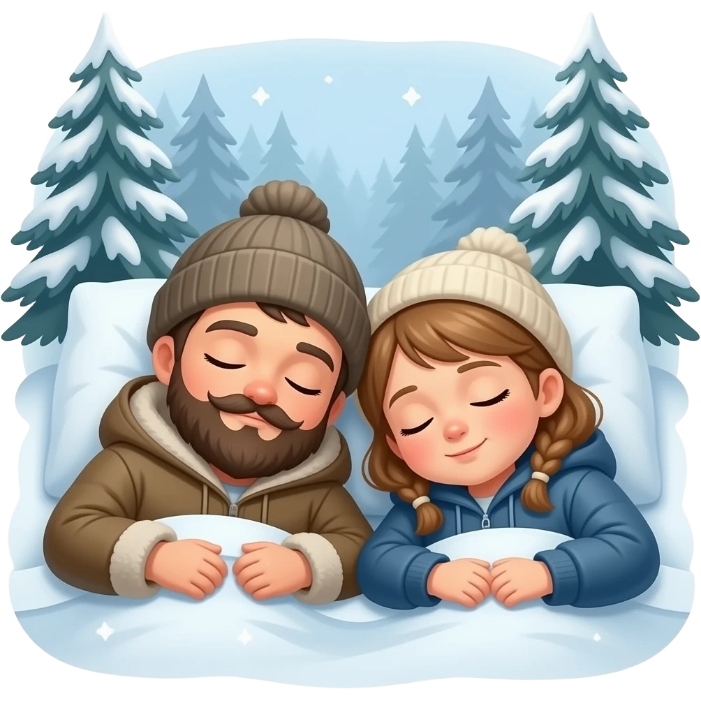 un niño y una niña que son hermanos durmiendo con frio en el bosque emoji