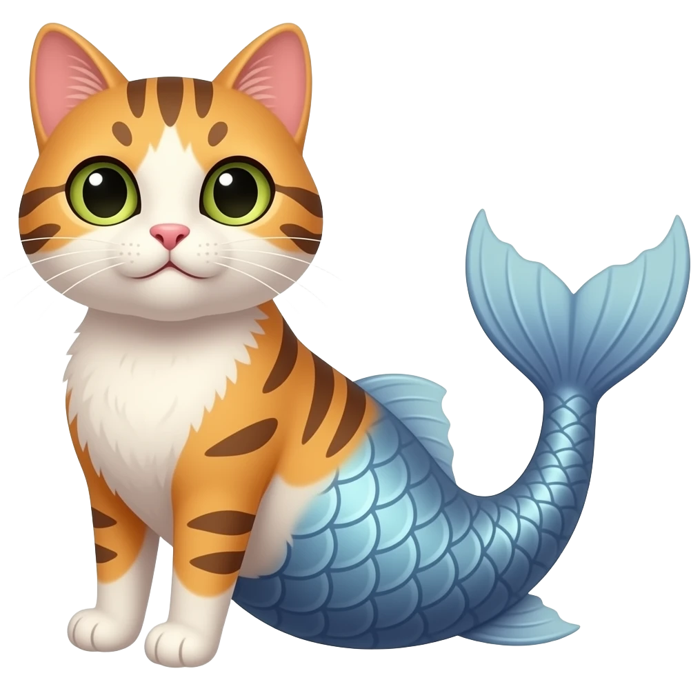 cat with fish tail, 3D cartoon, white backgroun emoji