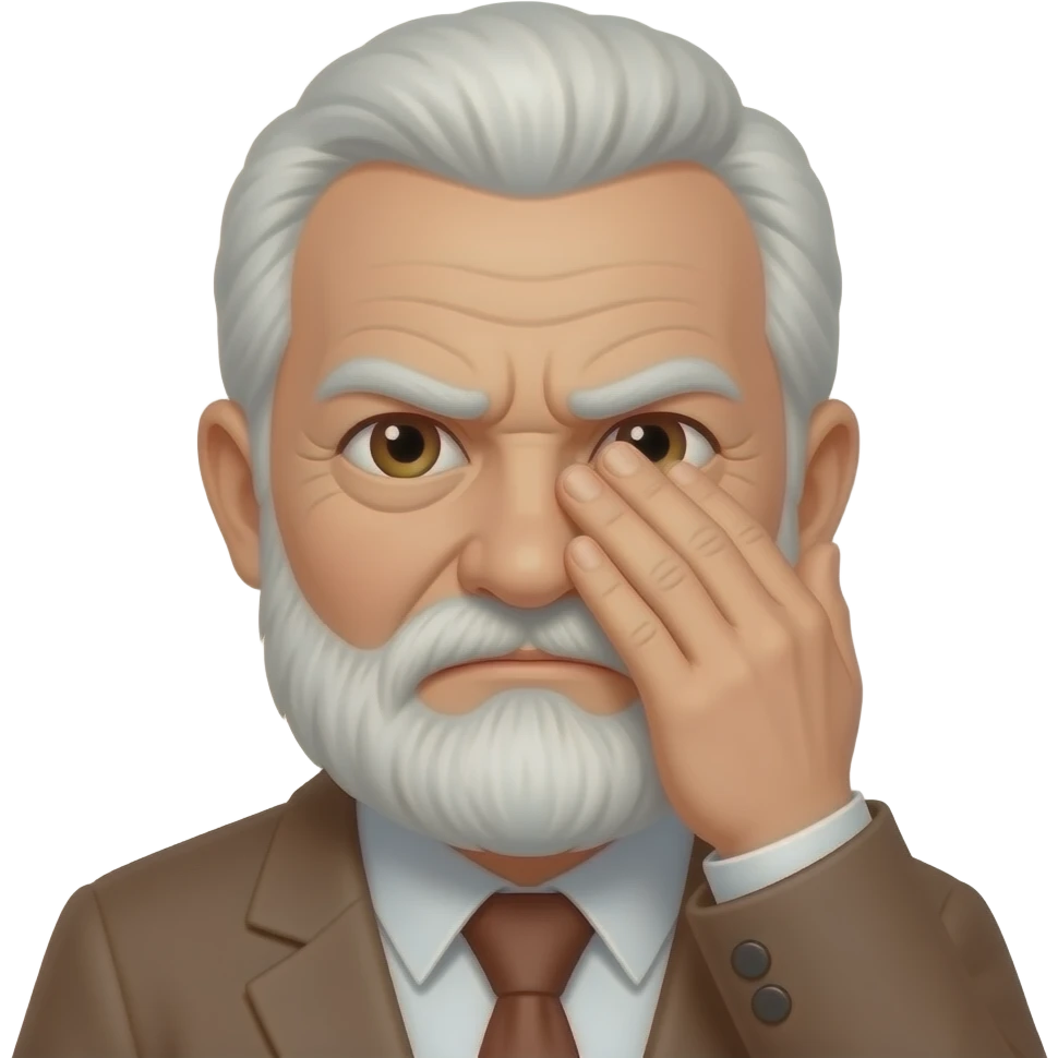 Grumpy Brown eyes Very Old man white face short beard face palm emoji