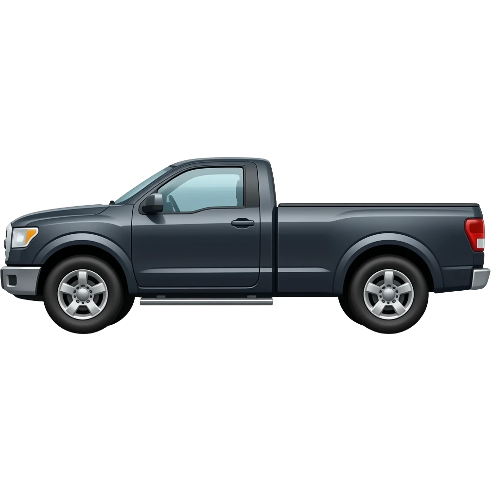 side view of an unlabeled black pickup truck, classic emoji style, left facing emoji