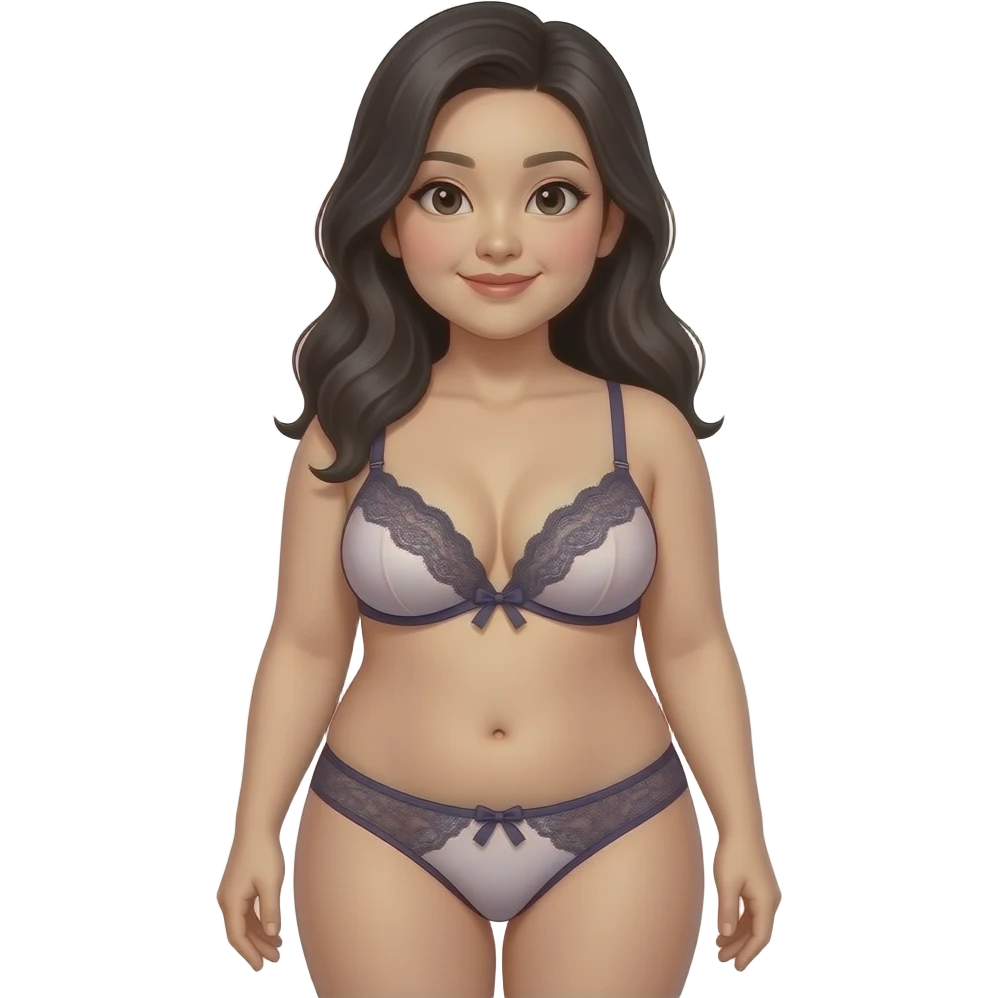 Asian mid age long hair and little chubby woman with Sexy lingerie bra and panty emoji