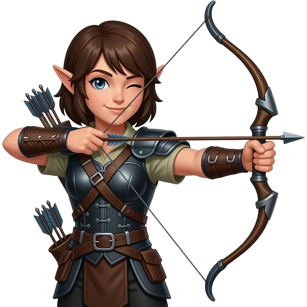 argonian archer winking, skyrim, leather armor, ebony bow emoji