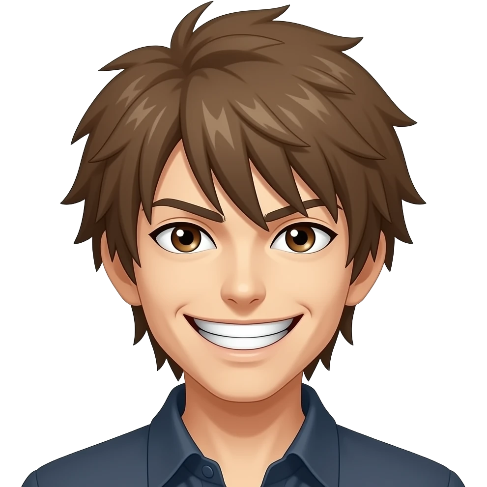 Ein böses lächeln wie er hat braune haare genau wie der Anime charakter Light yagami noch etwas böseres lächeln emoji