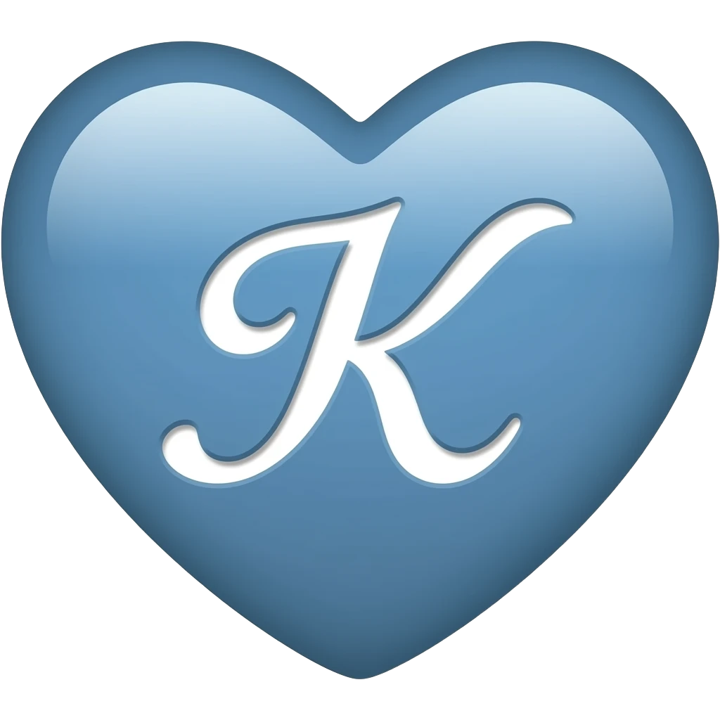 blue heart with cursive K inside emoji