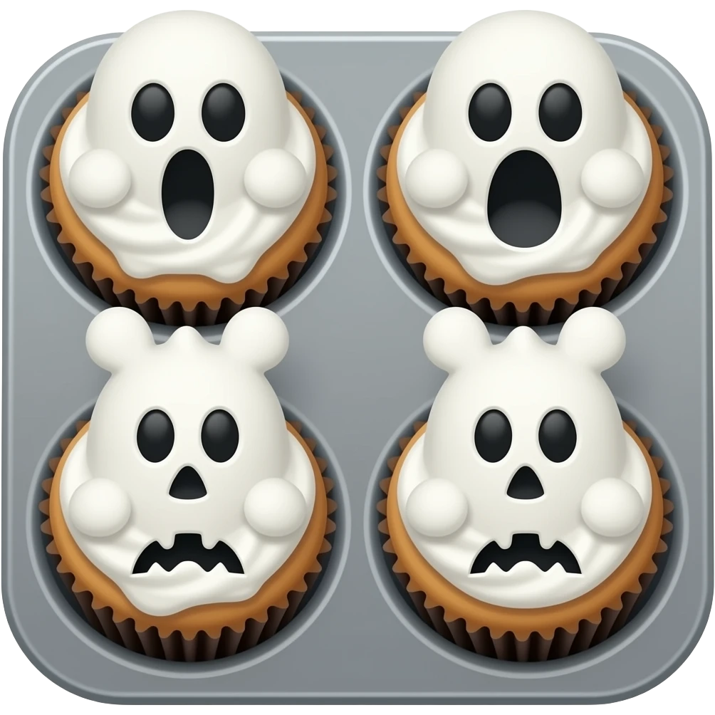 Halloween ghost themed cupcakes in a baking tray emoji