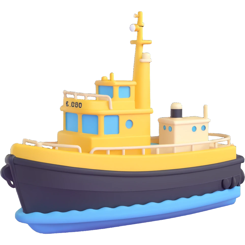 tug boat with dark hull and cream yellow upper structure, 3D look emoji