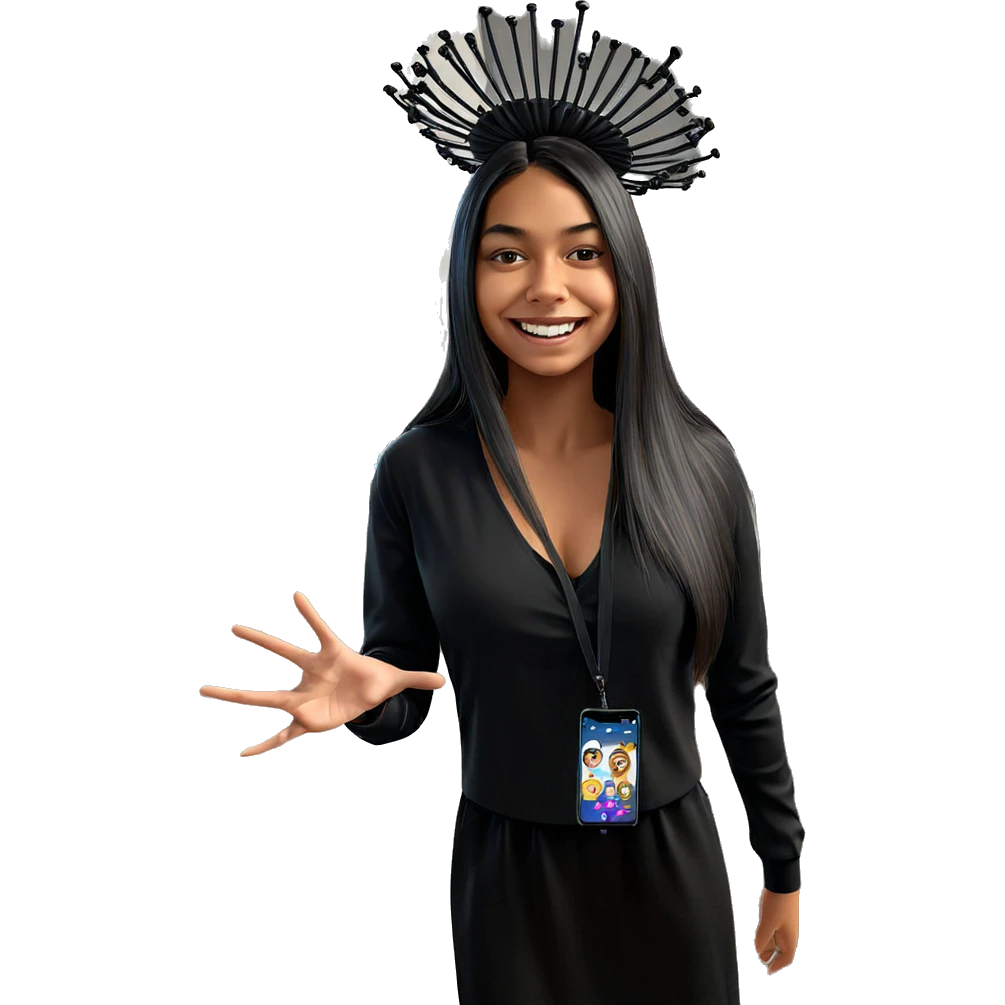 smiling girl in black dress emoji