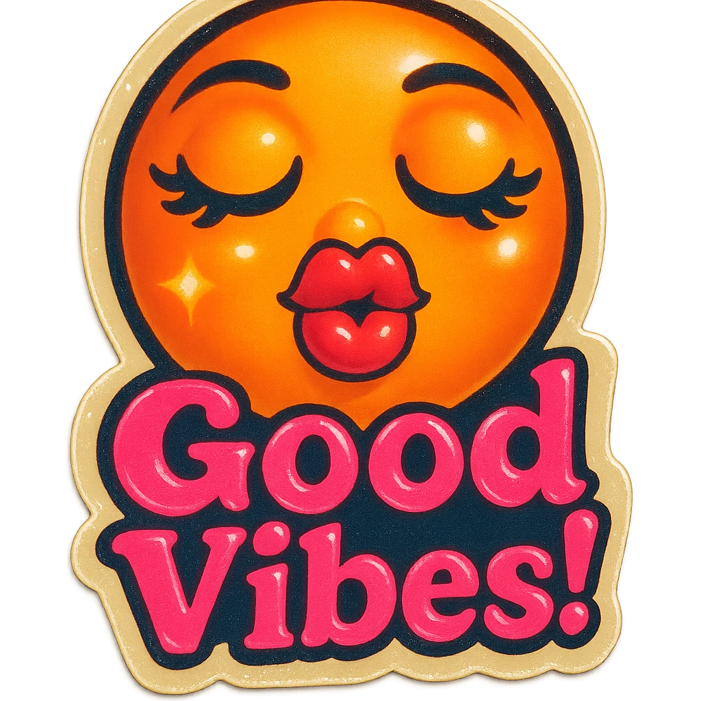 Eyes closed Kissy face 
add the words Good Vibes!  in pink  emoji