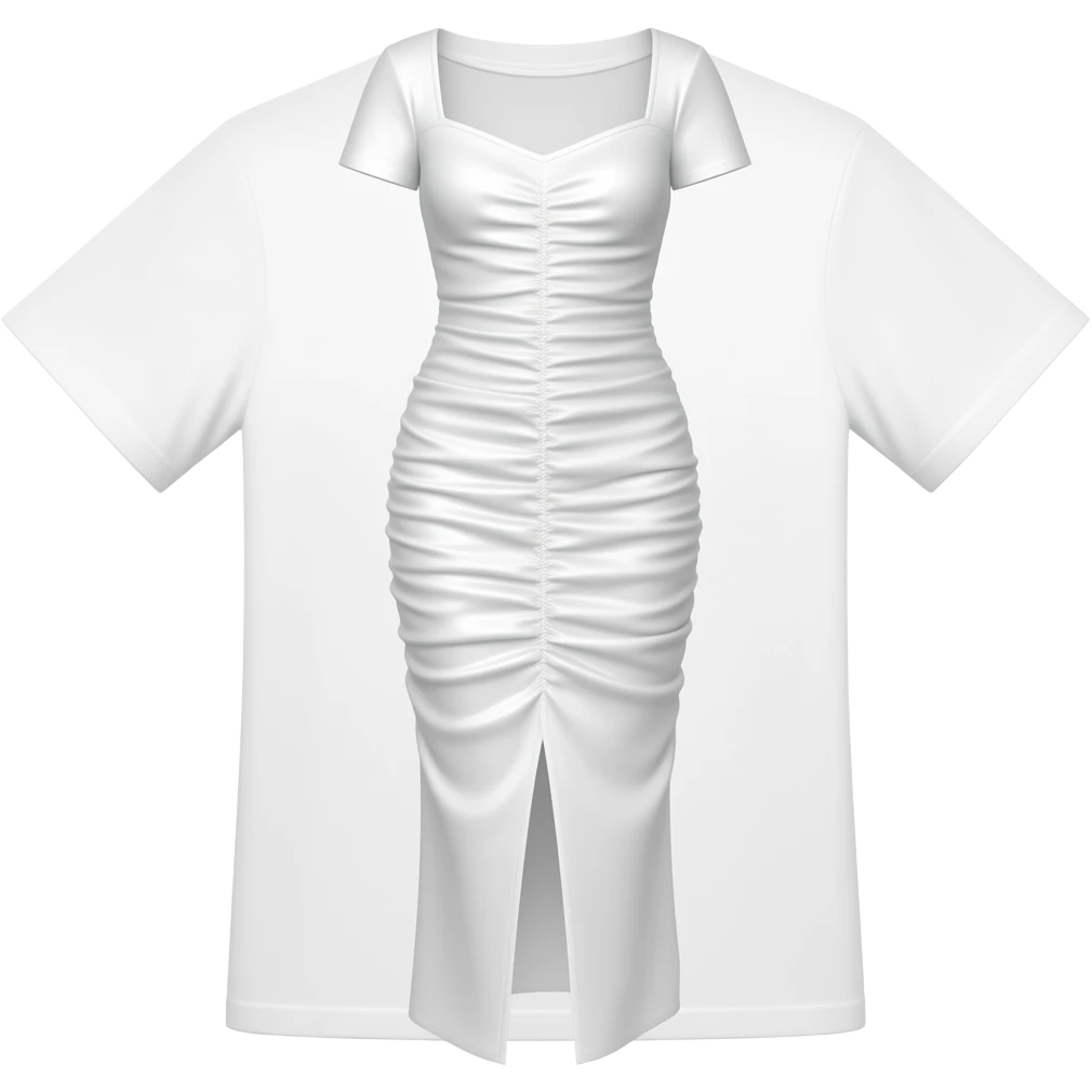 white short sleeve Satin Ruche Maxi T shirt Dress long emoji