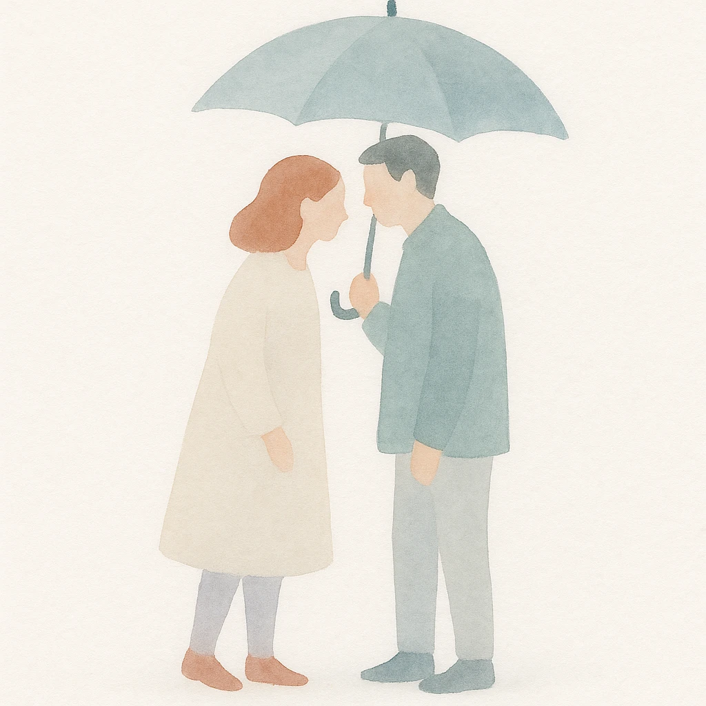 a couple sharing an umbrella, watercolor style emoji