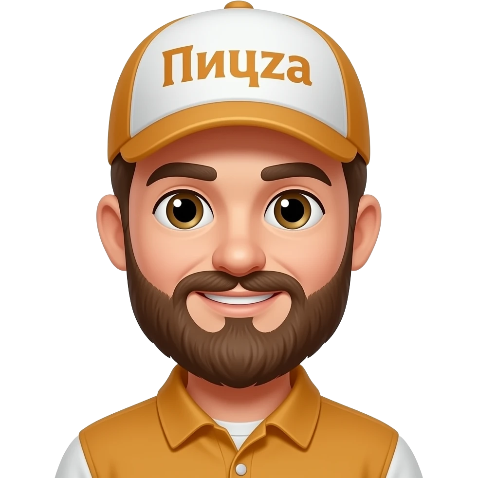 a bearded pizza delivery man with a "Пицца" sign on his cap emoji