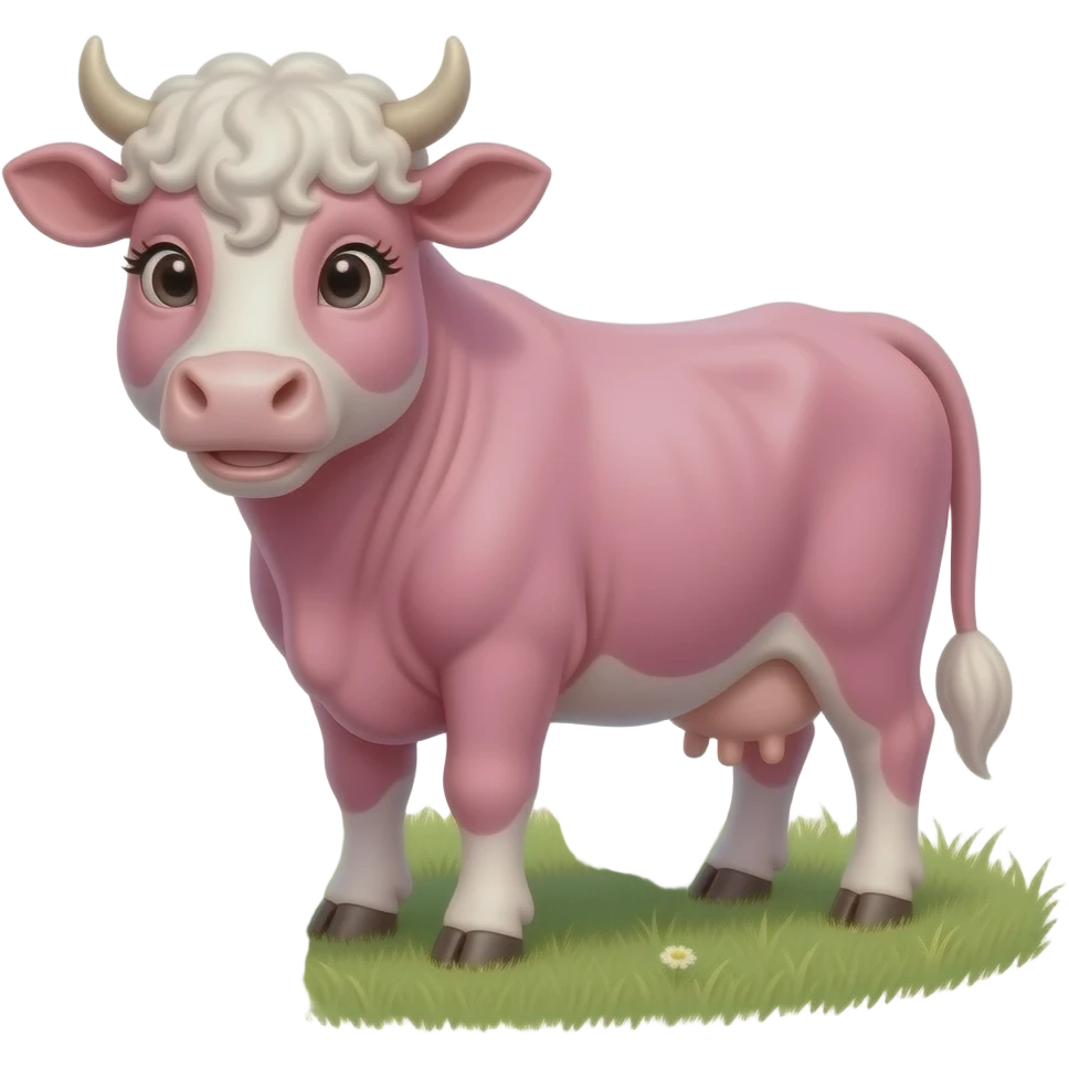 highly detilsed a cotton-pink cow with curly bangs with white eylashes emoji