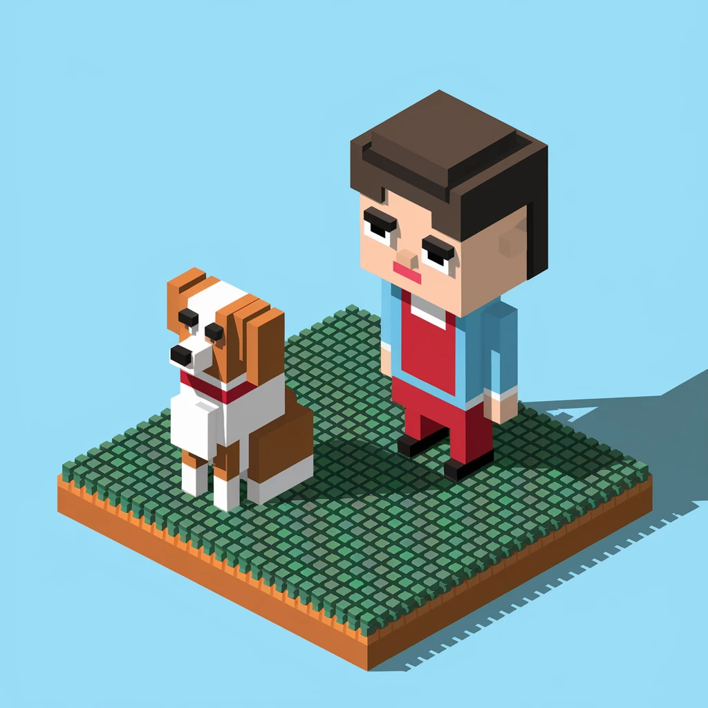 kid and his pet dog in 3d voxel style  emoji