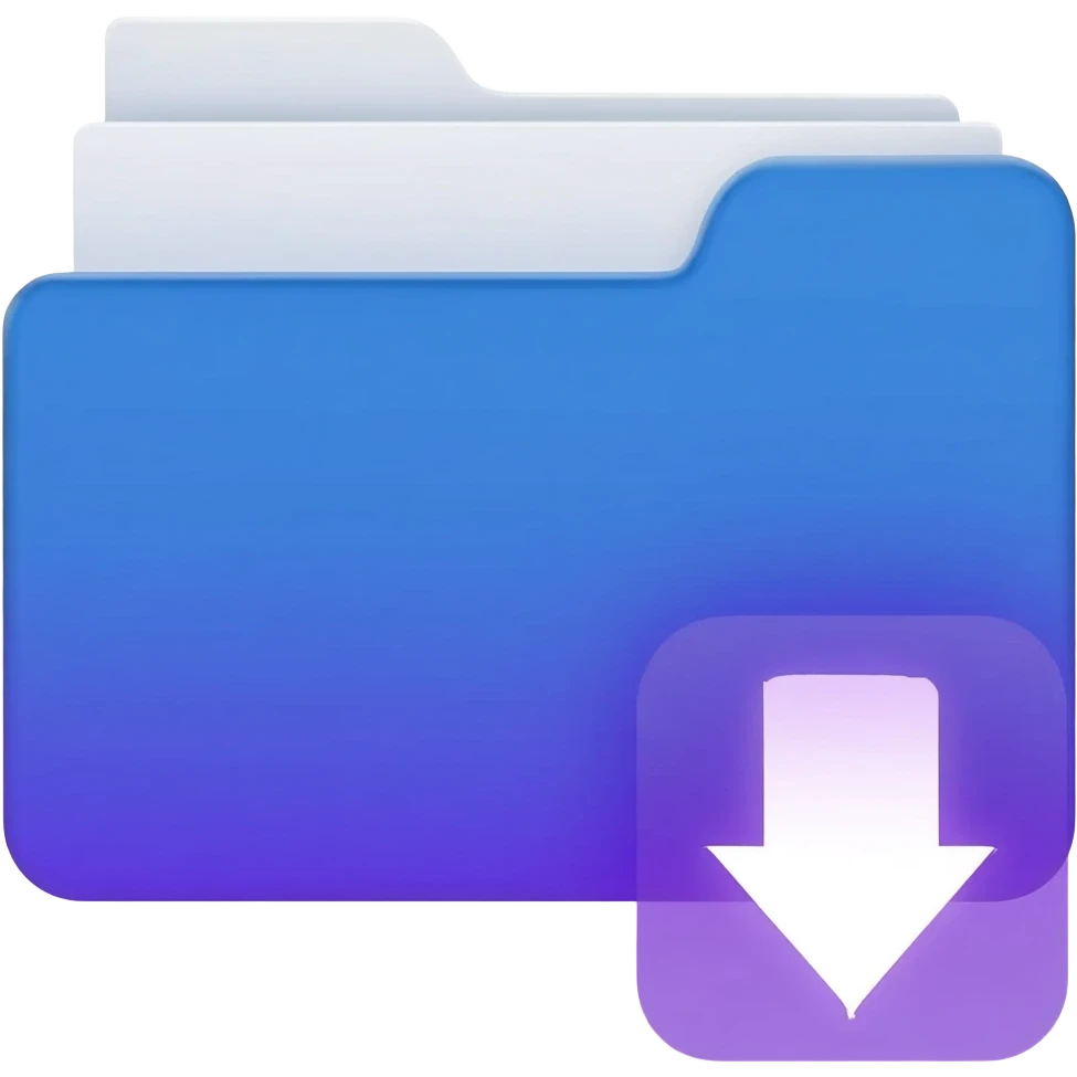 "A blue digital folder placed over a regular file folder, with a soft purple glow effect and an arrow indicating file upload and download." emoji