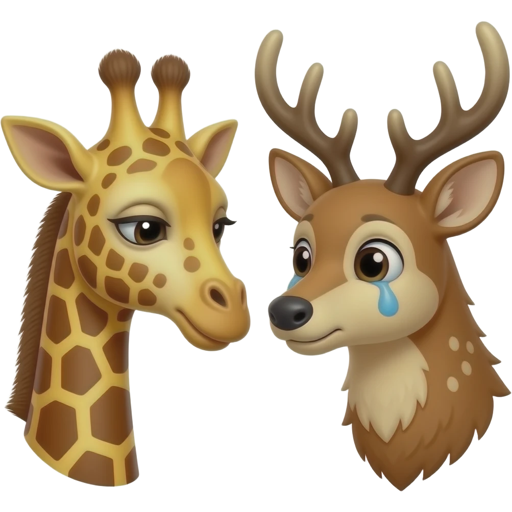 Einfacher Giraffenkopf traurig und Elchkopf traurig und schauen sich an emoji