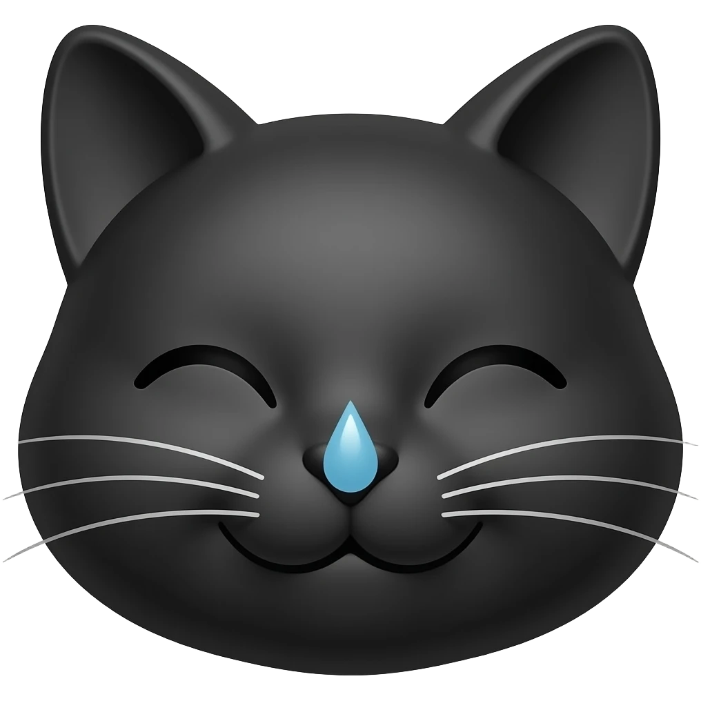 Black cat smile eyes closed sweat drop face emoji