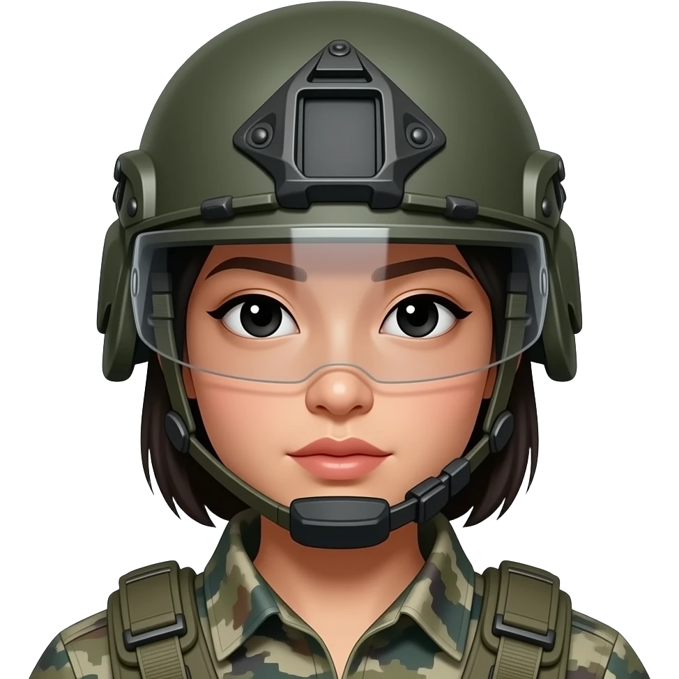 woman, asian, white skin, wearing a level 3 PUBG Spetsnaz helmet(visor up), black eyes, emoji