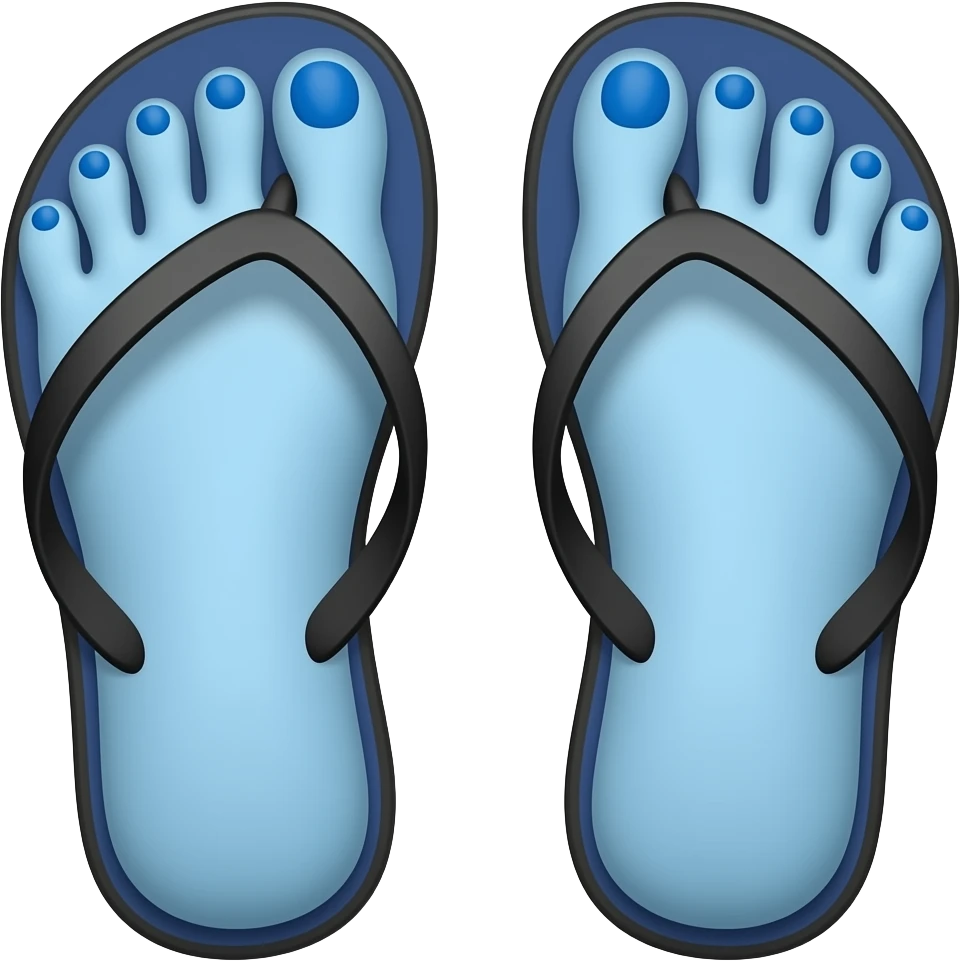 blue feet With blue nails in Black flip flops emoji