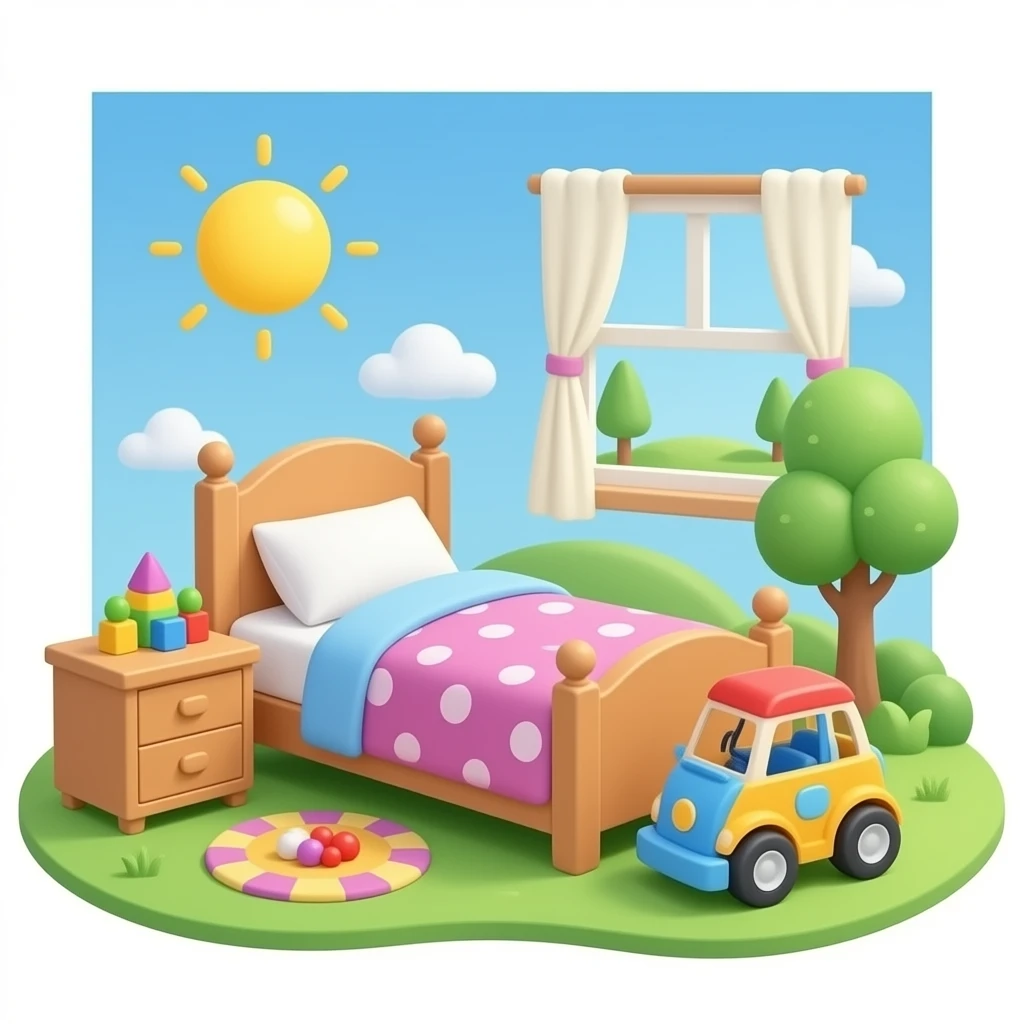 kids bed and toys white background emoji
