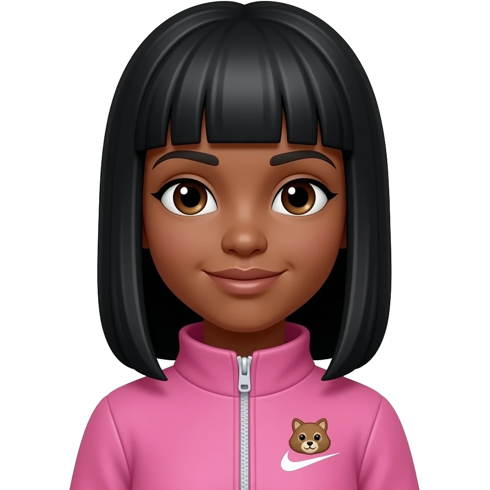 make a black girl with straight hair wih tiny furwith pink nike zip up emoji