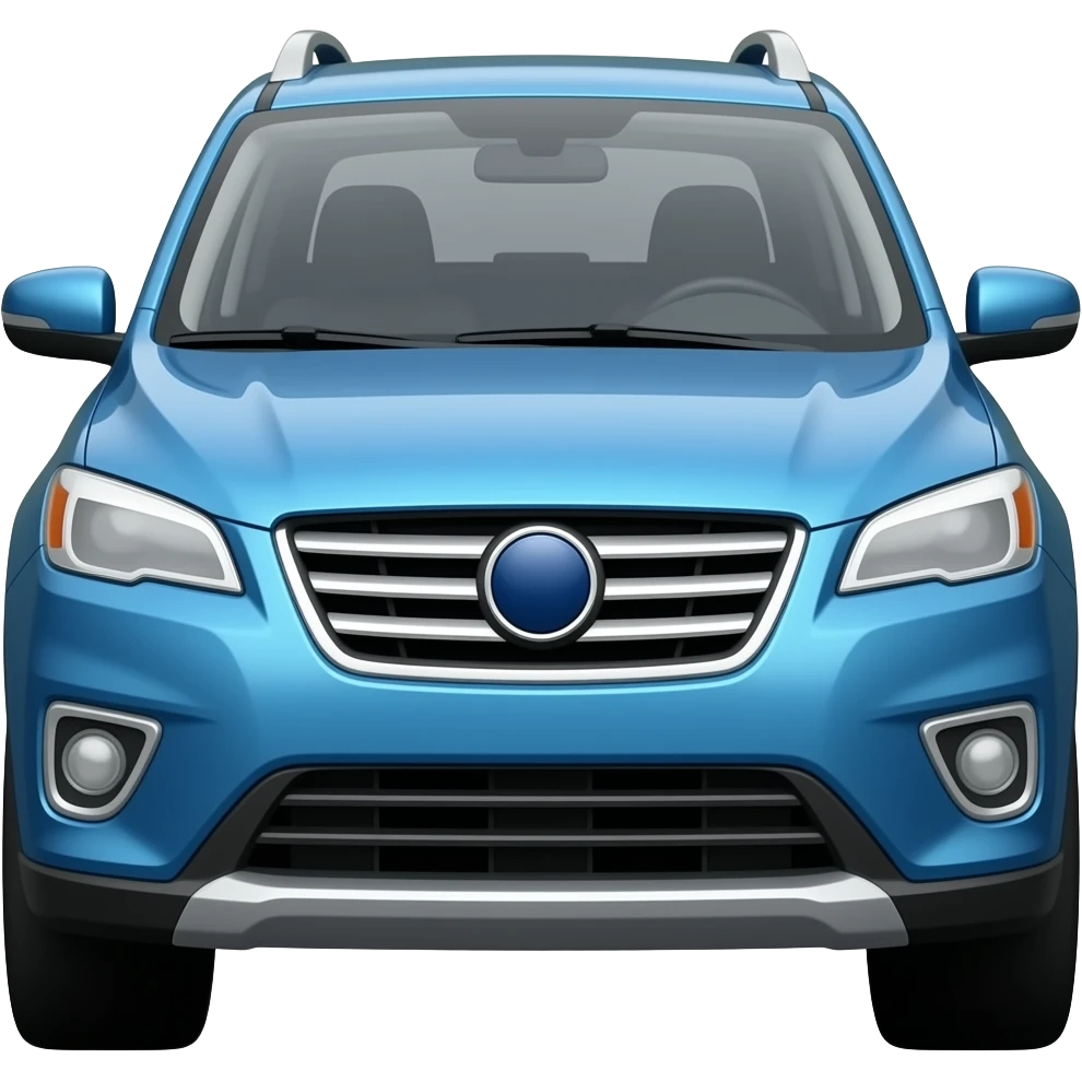 Blue suv with a logo showing a circle emoji