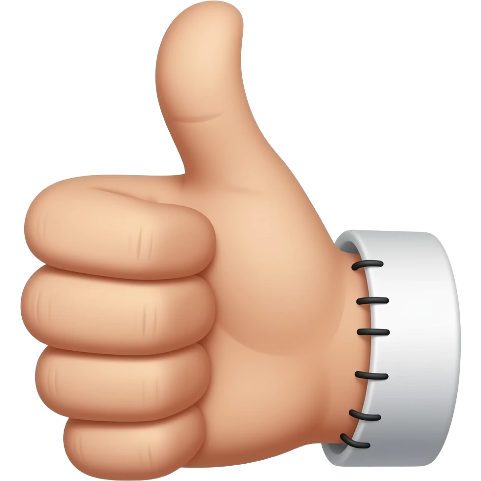 Thumbs up with thumb sewed on emoji