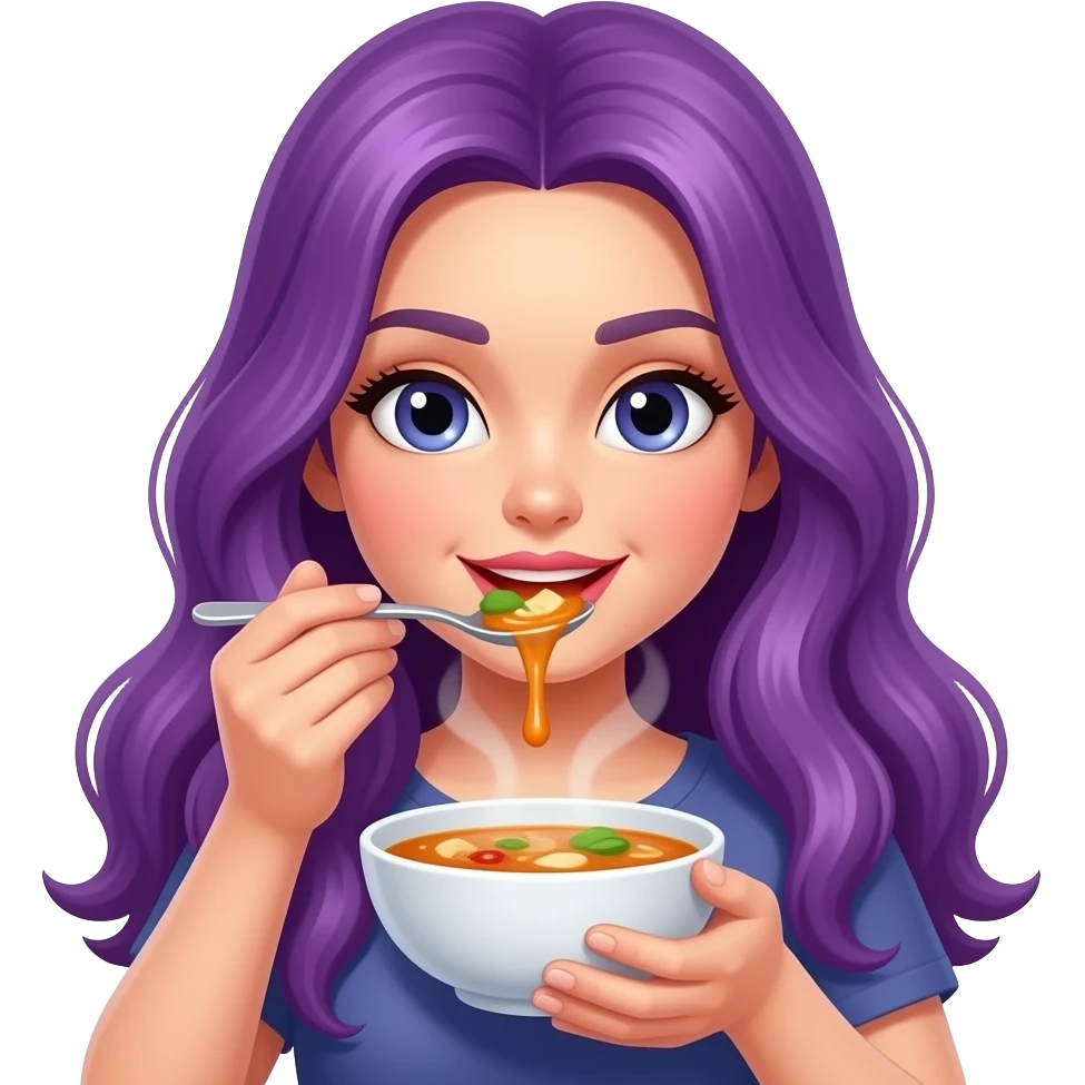 sexy girl with long purple hair is eating soup emoji