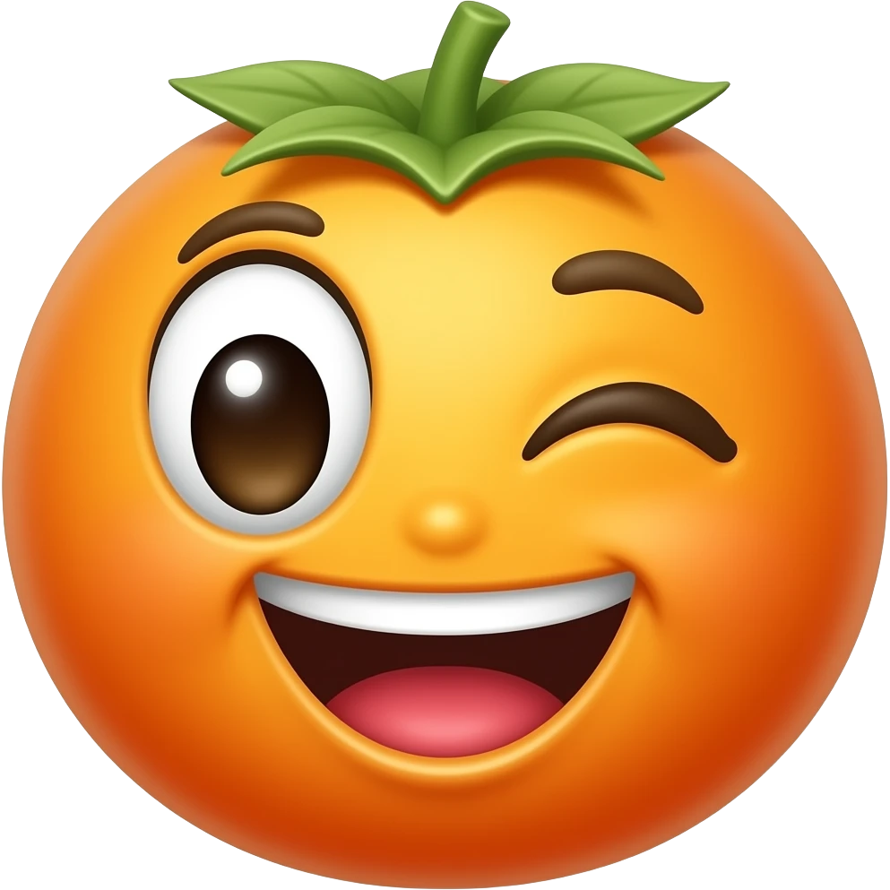 Laughing kumquat winking and saying “STOP” emoji