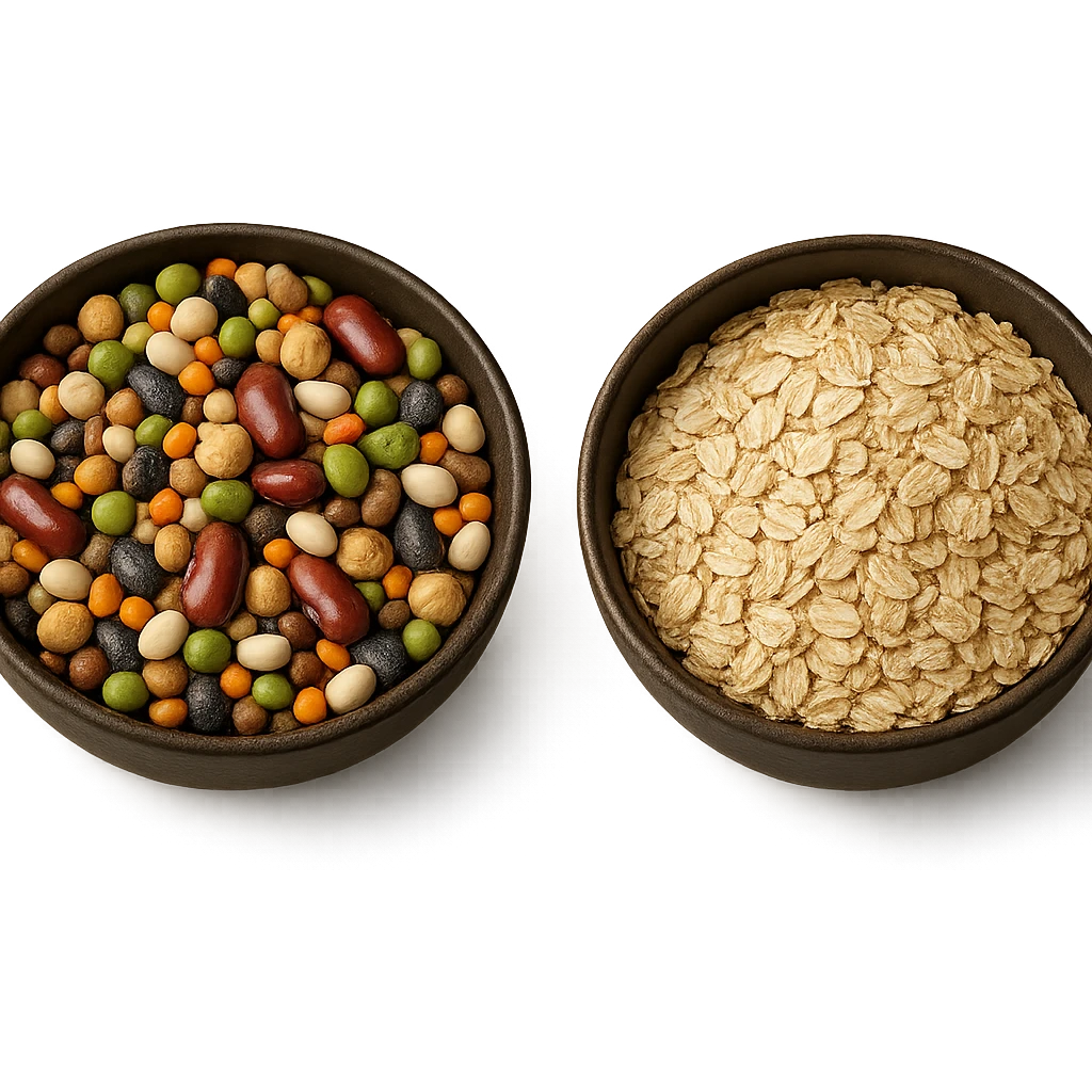 BOWL DI LEGUMI INSIEME A BOWL DI FIOCCHI DI AVENA,  iperrealistico 4k emoji