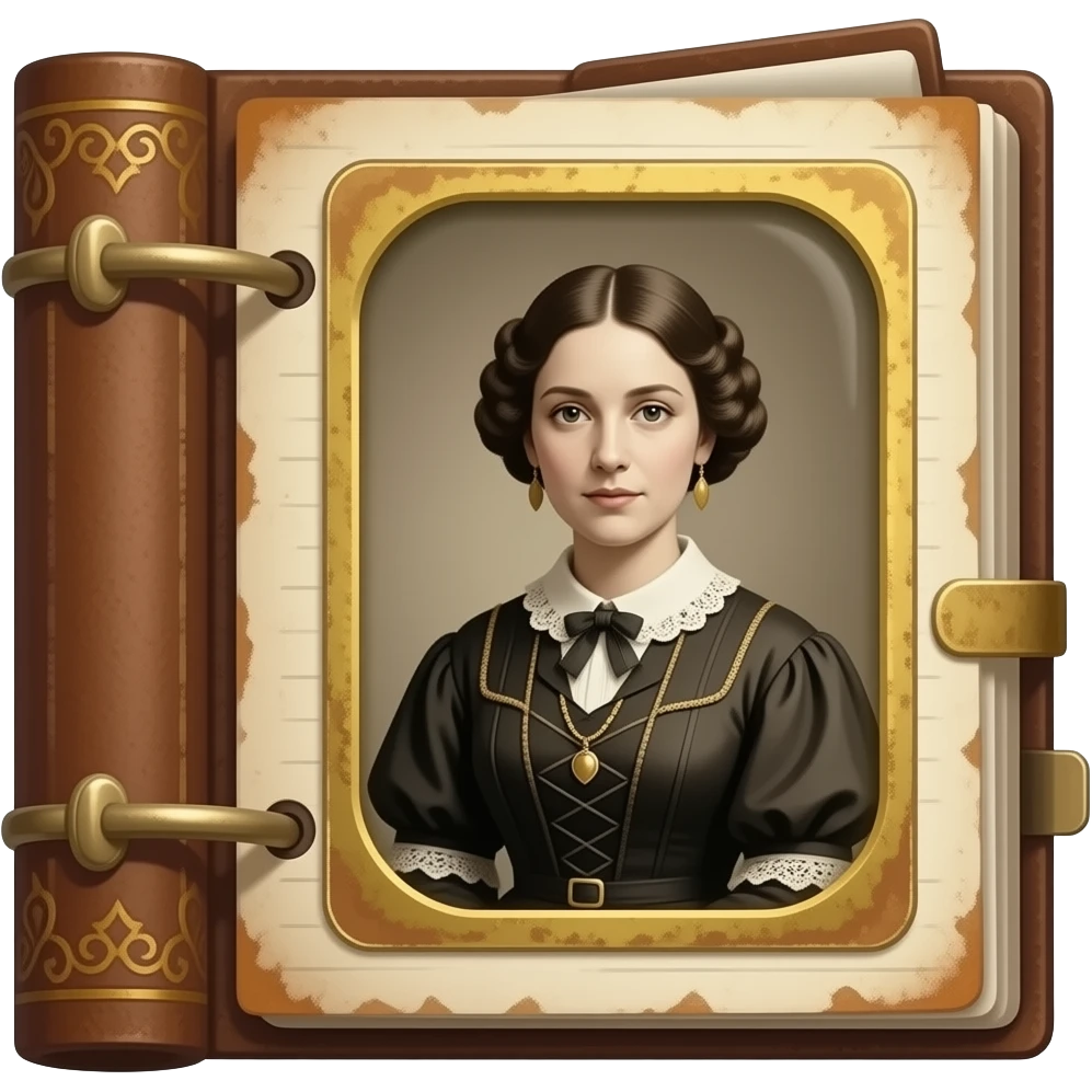 rusty photo album with vintage lady ophelia daguerréotypie photos emoji