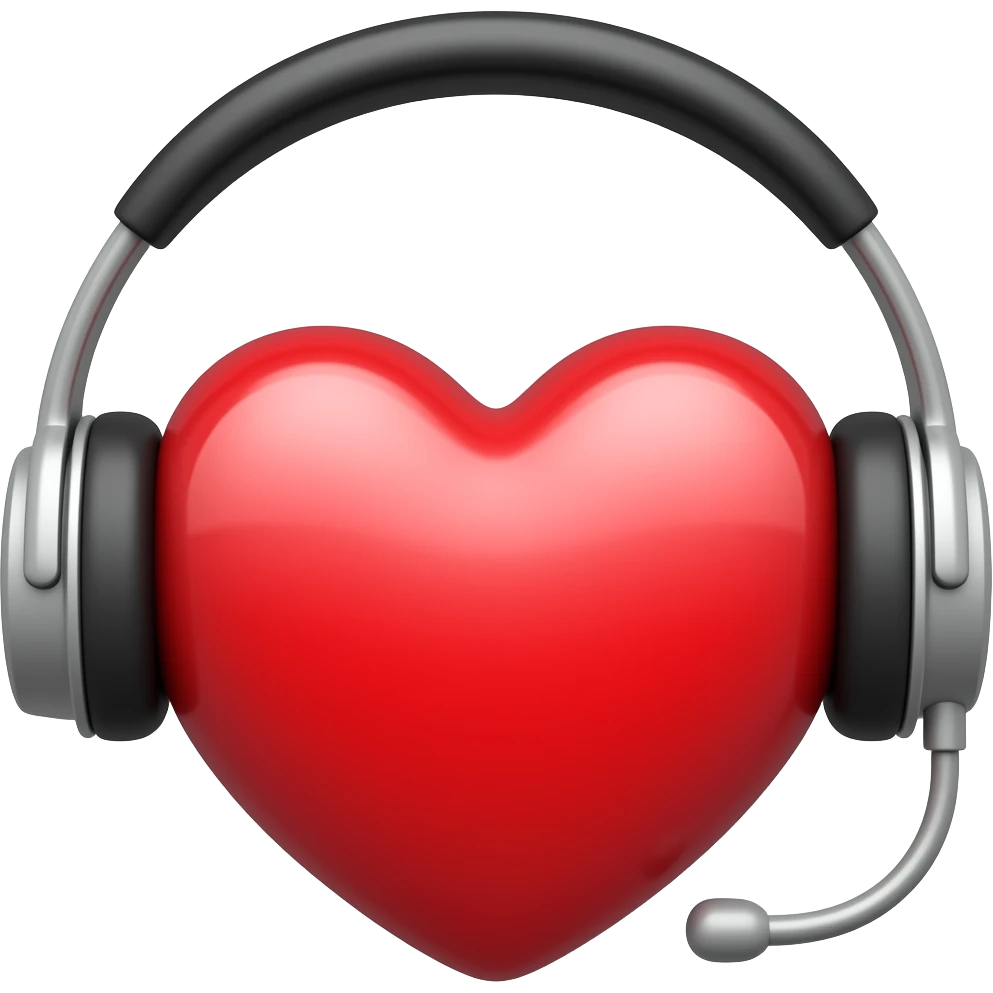 Red heart with black headphones on head emoji
