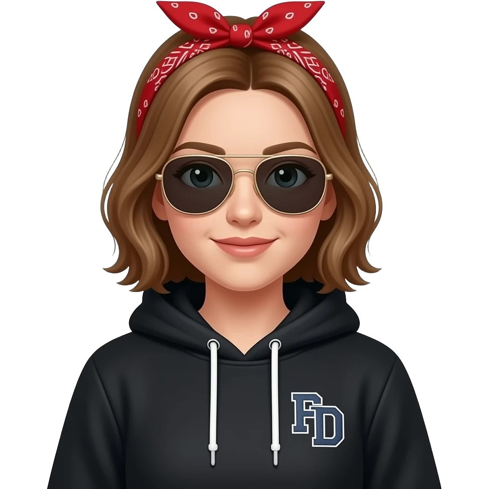 Girl Black hoodie with initials RFD aviators red bandana face emoji