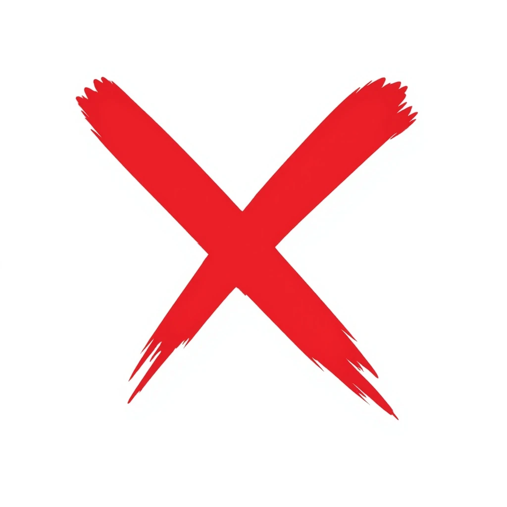 cross mark as a 'no' marker for text, brush strokes with varying thickness, torn style, eastern calligraphy, red color, no background, 512x512px emoji