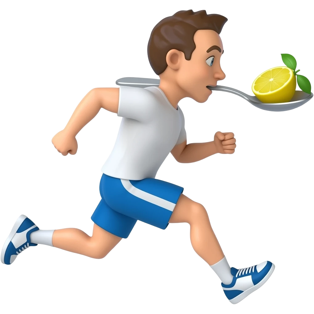 man racing with spoon and lemon in his mouth the lemon is on the spoon emoji