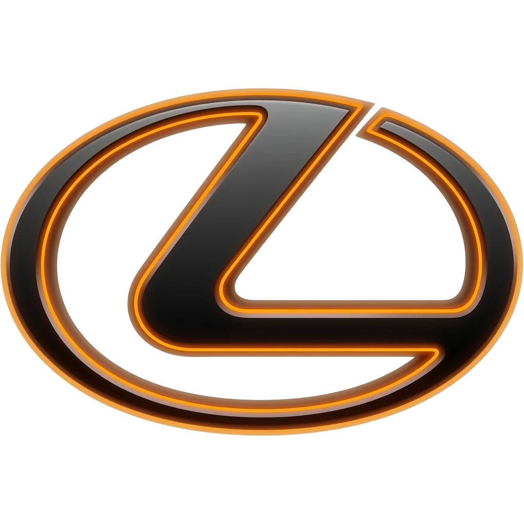 Make a shiney black Lexus logo thats outlined in an neon dark orange outlined Tron legacy type of style emoji