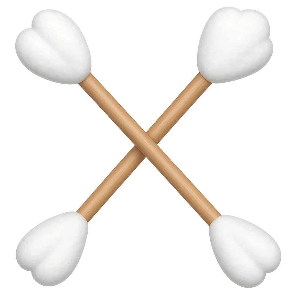 cotton swabs, apple style emojis, wooden sticks with cotton balls at both ends emoji