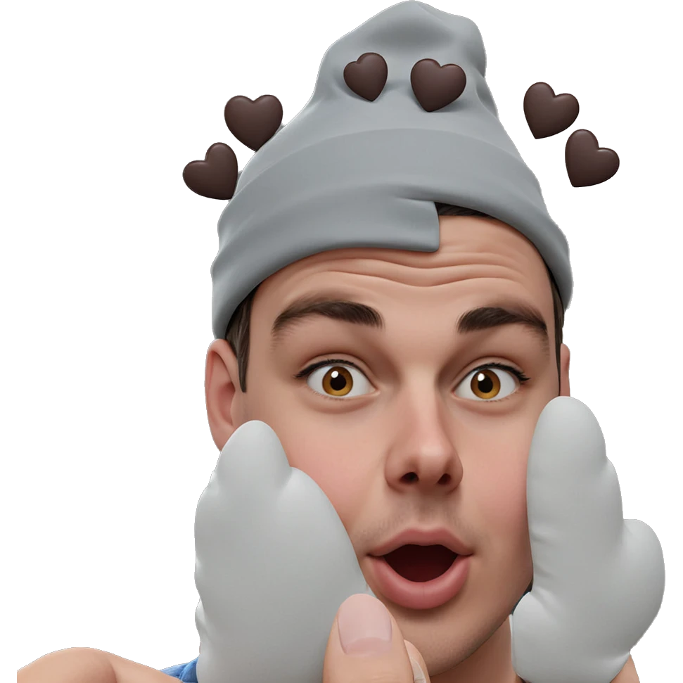 boy with hat and heart emoji