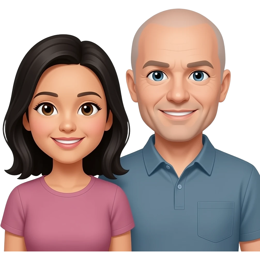 half asian and half white woman and bald white man couple emoji