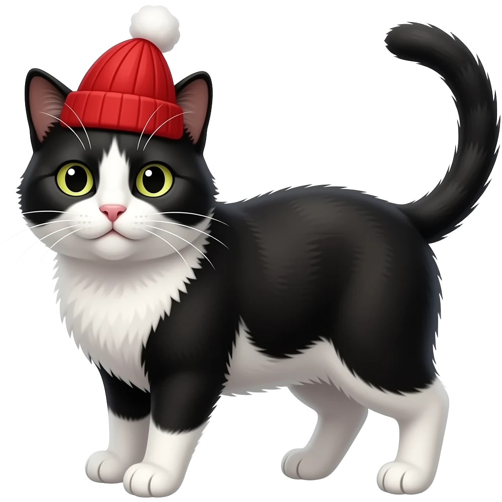 black and white cat wearing a red hat emoji