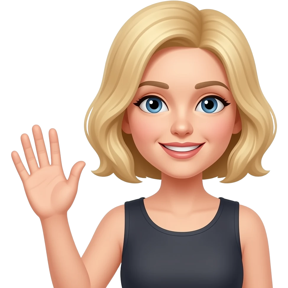 Blonde hair lady with very shirt hair waving emoji