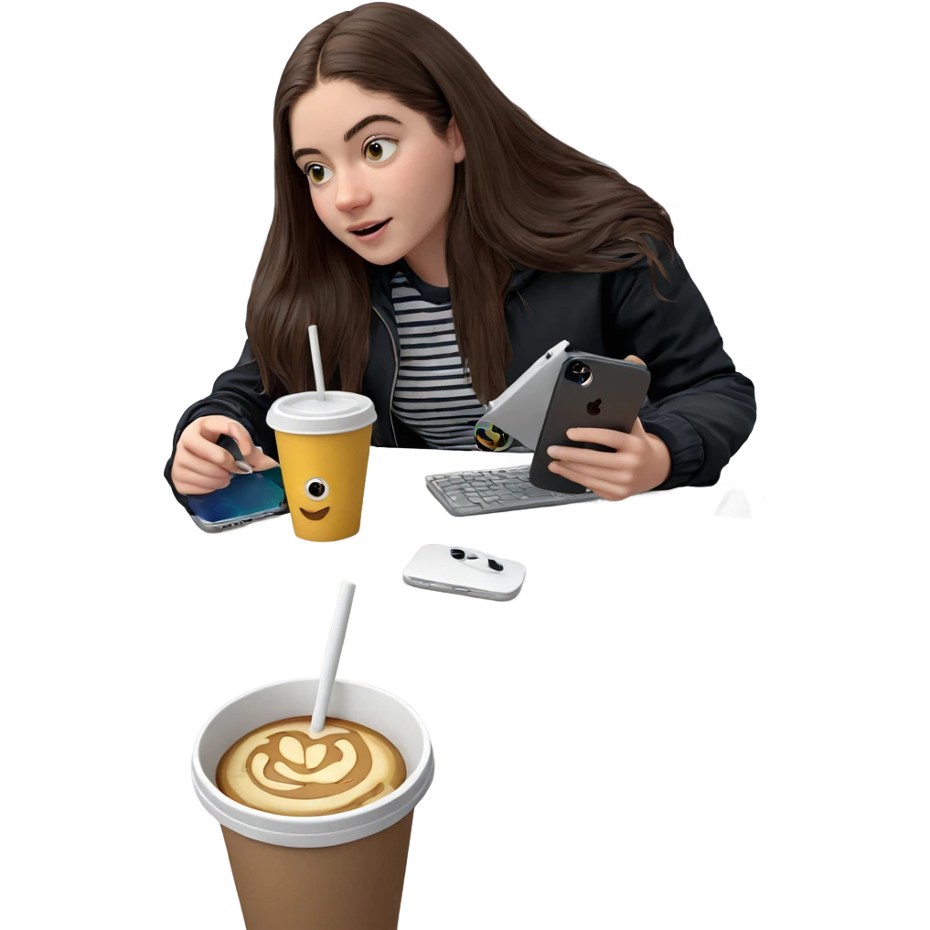 girl with cup and phone emoji