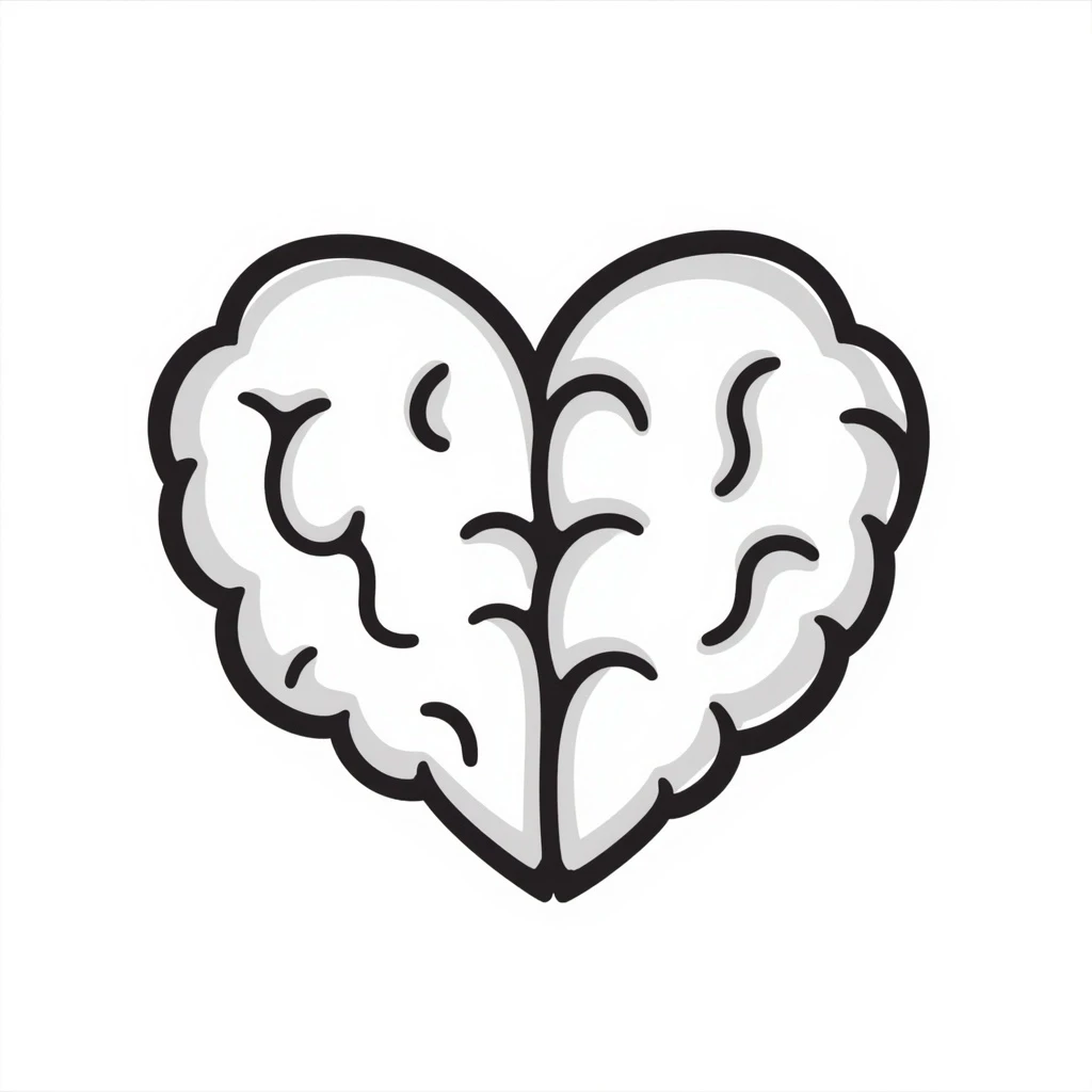 digitally hand drawn icon of a brain in the shape of a cute heart, suitable for emoji or text chat emoji
