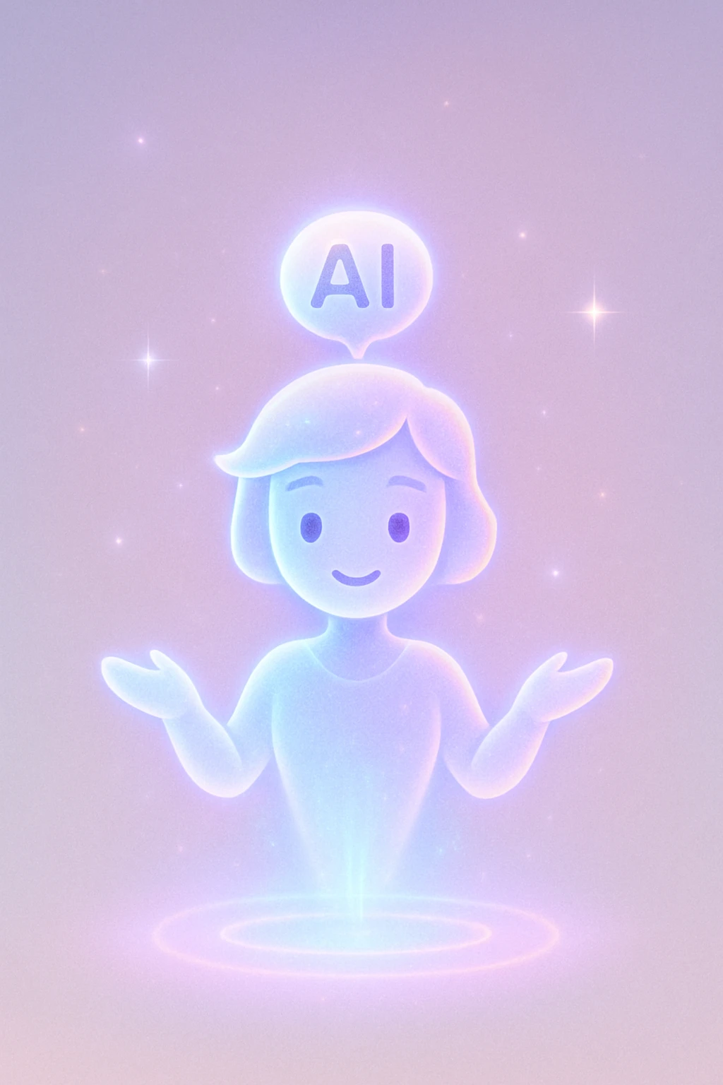 AI assistant hologram, floating, soft colors emoji