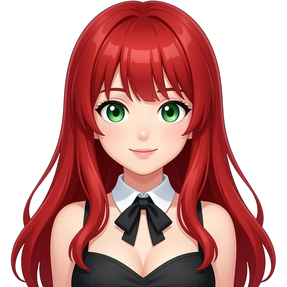 anime girl sexy red hair green eyes black blouse with white collar emoji