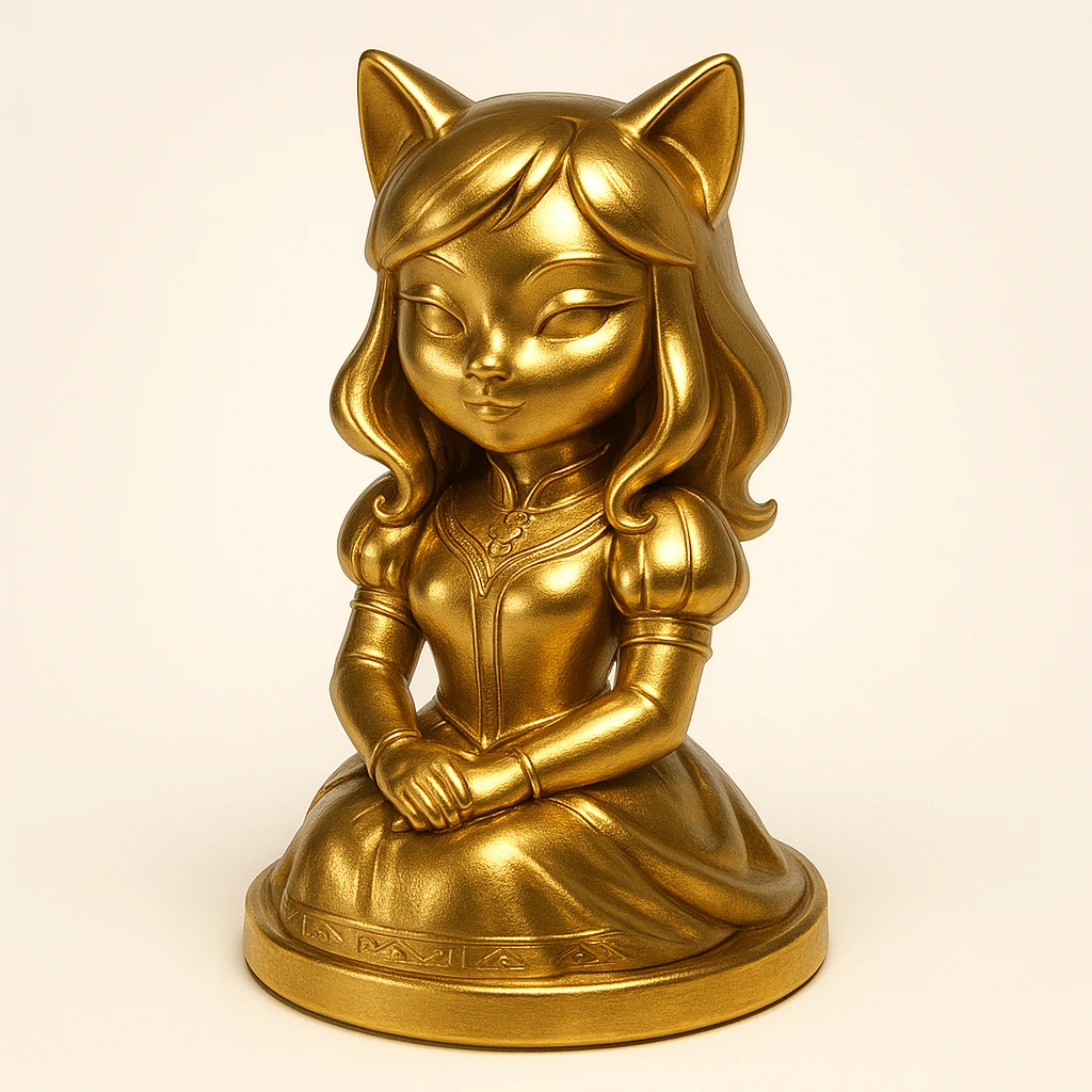 cat girl, shiny metallic, elegant, cat ears, regal pose emoji