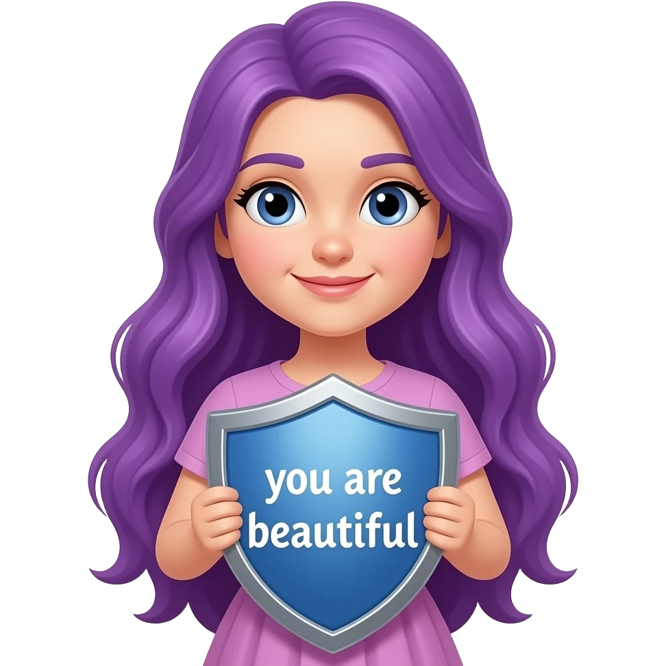 girl with long purple hair with you are beautiful shield emoji