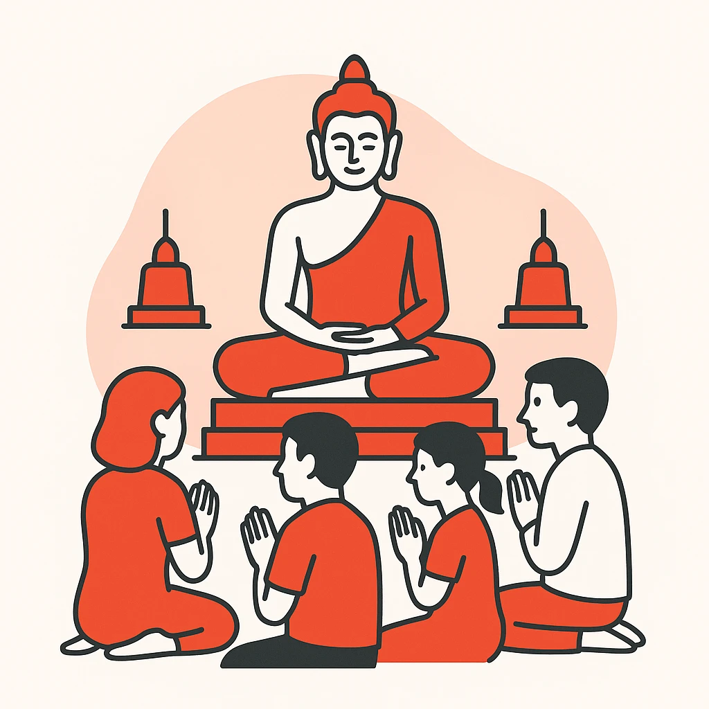 people praying in a Buddhist temple emoji