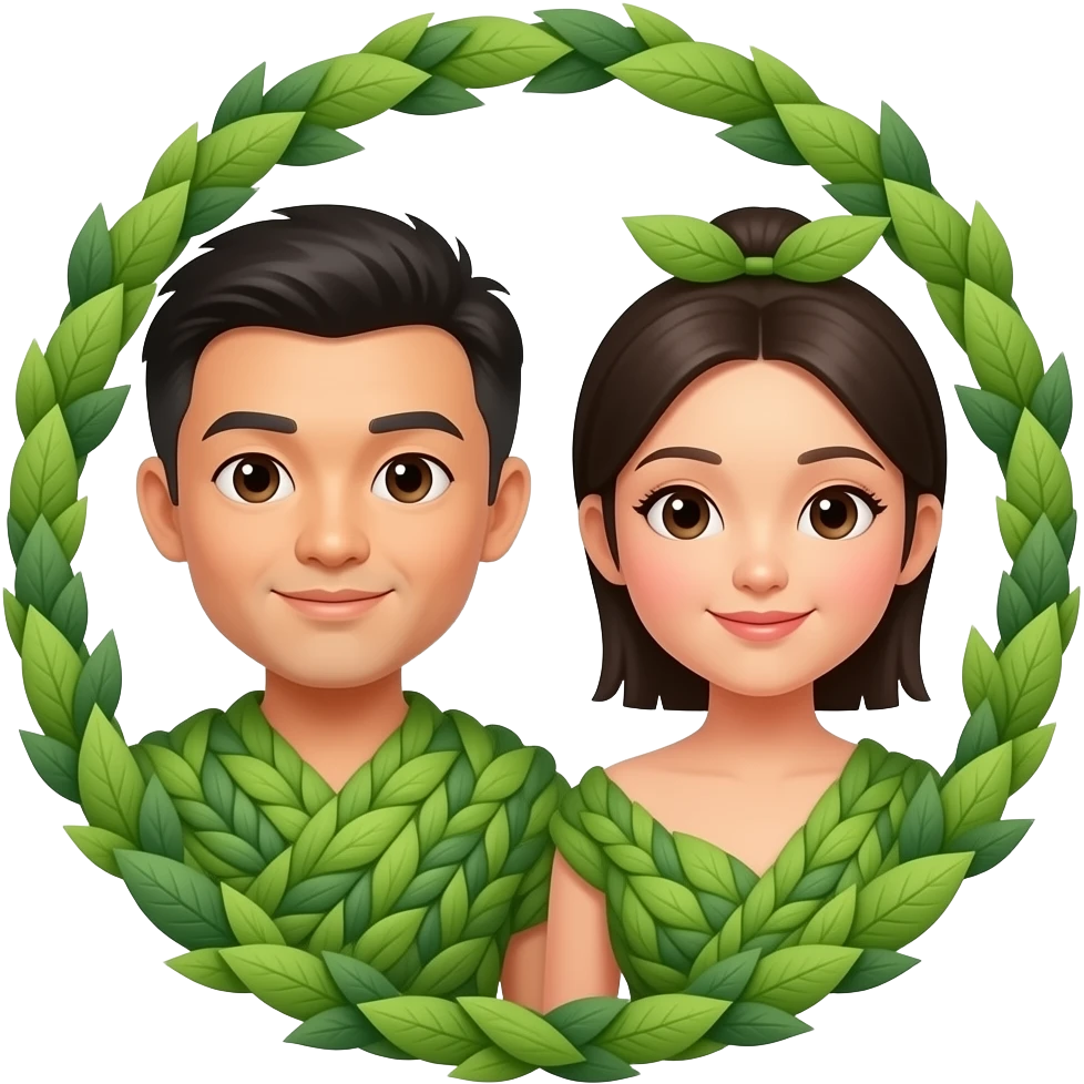 Chinese adam and eve with leaves woven emoji